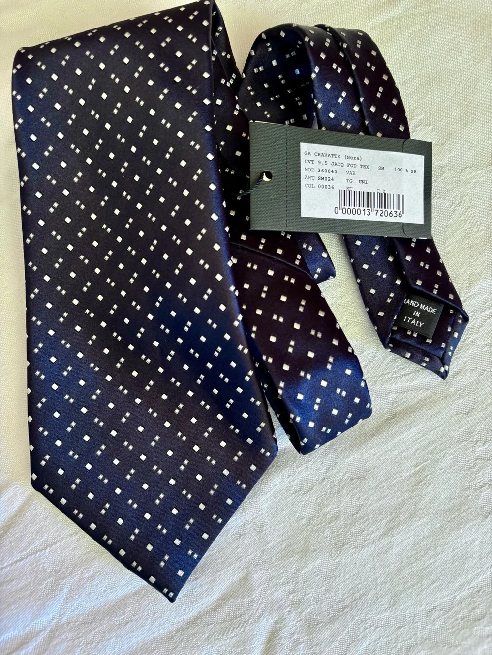 Vintage Giorgio Armani Black Label Silk Tie Jacquard Navy Blue Geometric NWT